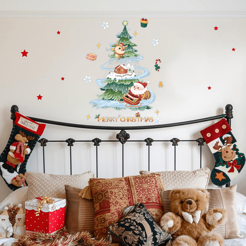 Christmas Window Stickers Gift Tree Snowflakes Removable Waterproof PVC Stickers