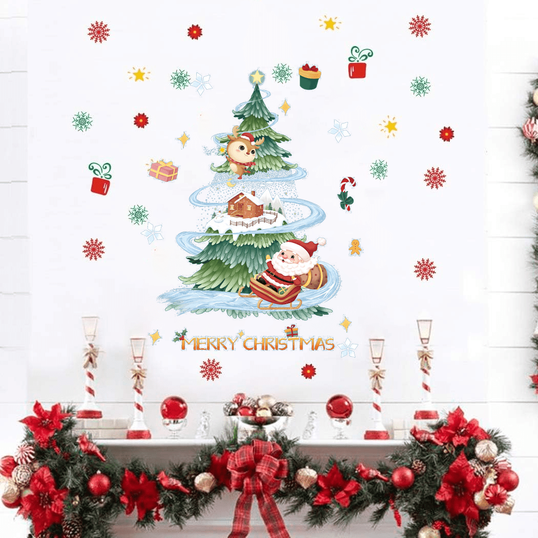 Christmas Window Stickers Gift Tree Snowflakes Removable Waterproof PVC Stickers