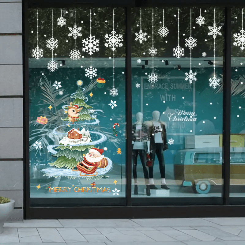 Christmas Window Stickers Gift Tree Snowflakes Removable Waterproof PVC Stickers