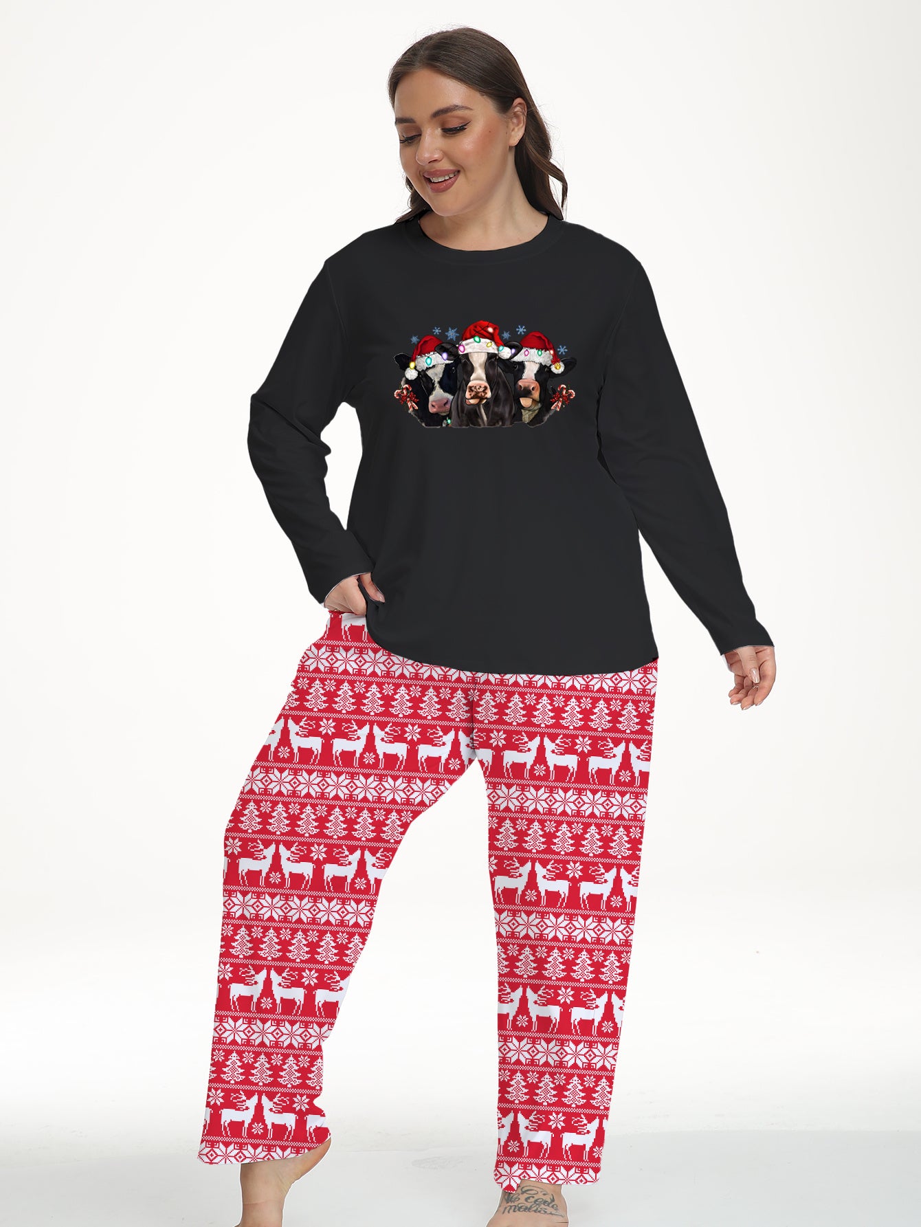  Christmas Colorblock Graphic Print Pajama Set