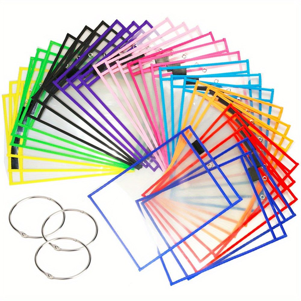 Oversized Dry Erase Pockets with Rings - Clear Plastic Sheet Protectors