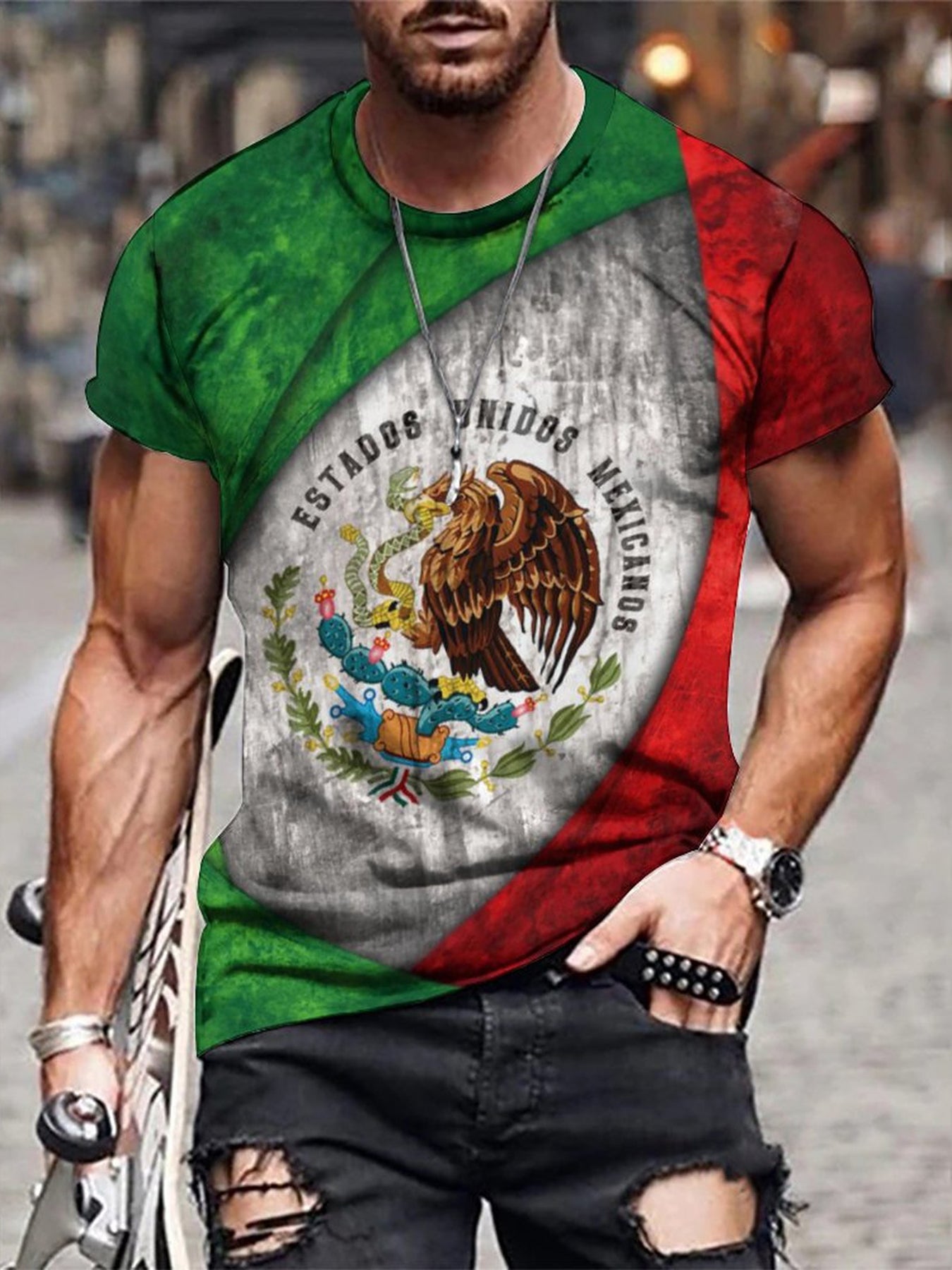 Mexican Elements Inspired 3D Digital Pattern Print Men's Graphic T shirt