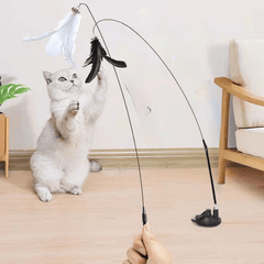 Feather Cat Teaser Stick with Bell and Sucker