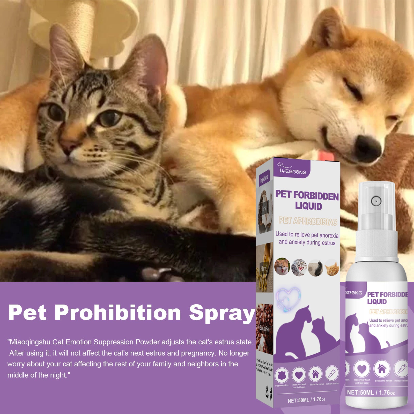 50ml Pet Forbidden Liquid for Estrus and Anxiety Spray Cats & Dogs