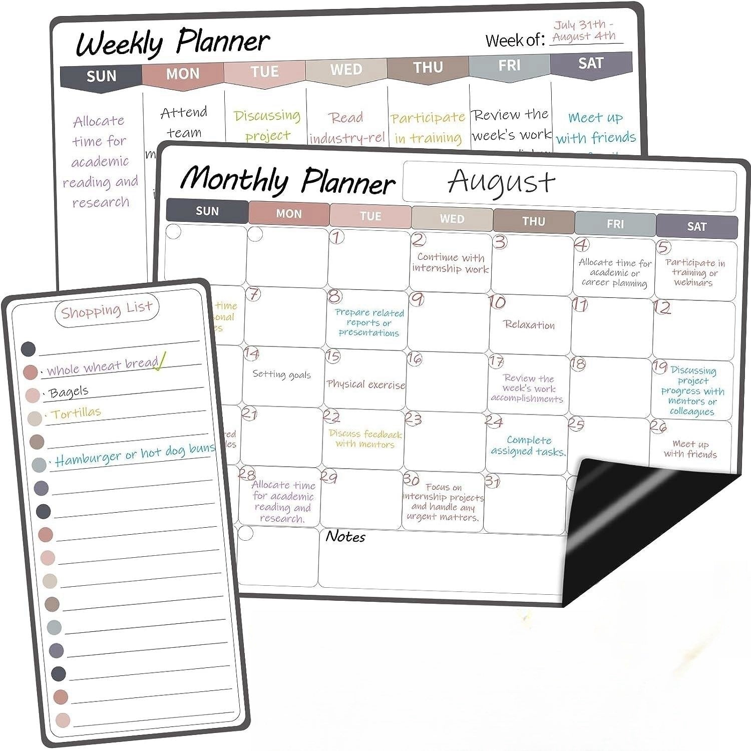 3pcs Colorful Magnetic Monthly Calendar Whiteboard For Fridge