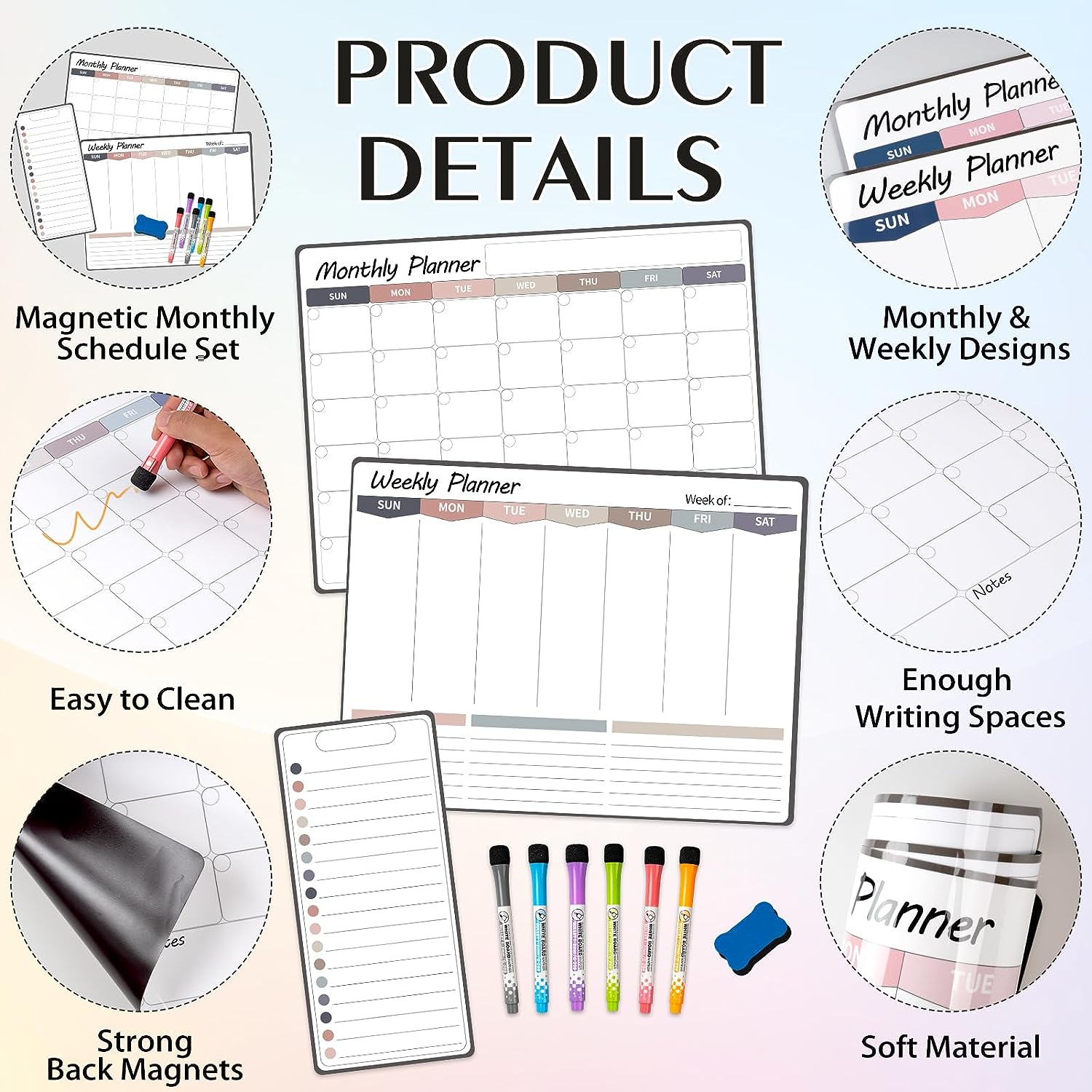 3pcs Colorful Magnetic Monthly Calendar Whiteboard For Fridge