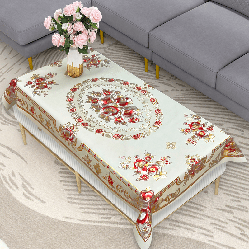 European Upscale Bronzing Tablecloth Waterproof Rectangle Style Table Cover