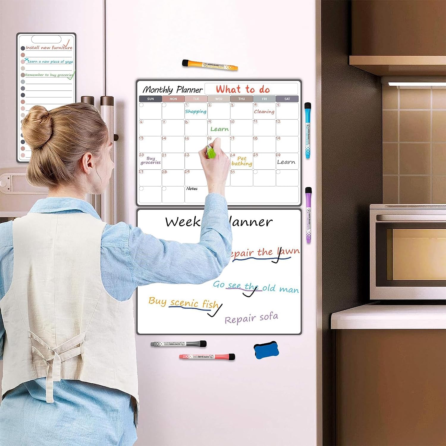 3pc Magnetic Monthly Calendar For Fridge Colorful Magnetic Whiteboard