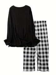 Women's Plus Cowboy & Letter Print Long Sleeve Pajama Set