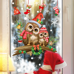 Christmas Tree Branch Owl Glass Sticker Self Adhesive Wall Sticker Festive