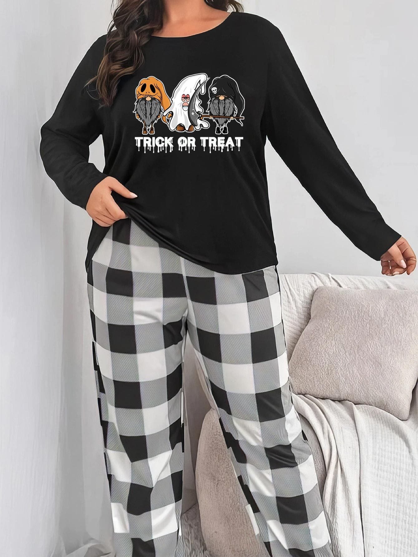  Gothic Pajama Set Ghost Gnome Tee & Plaid Pants