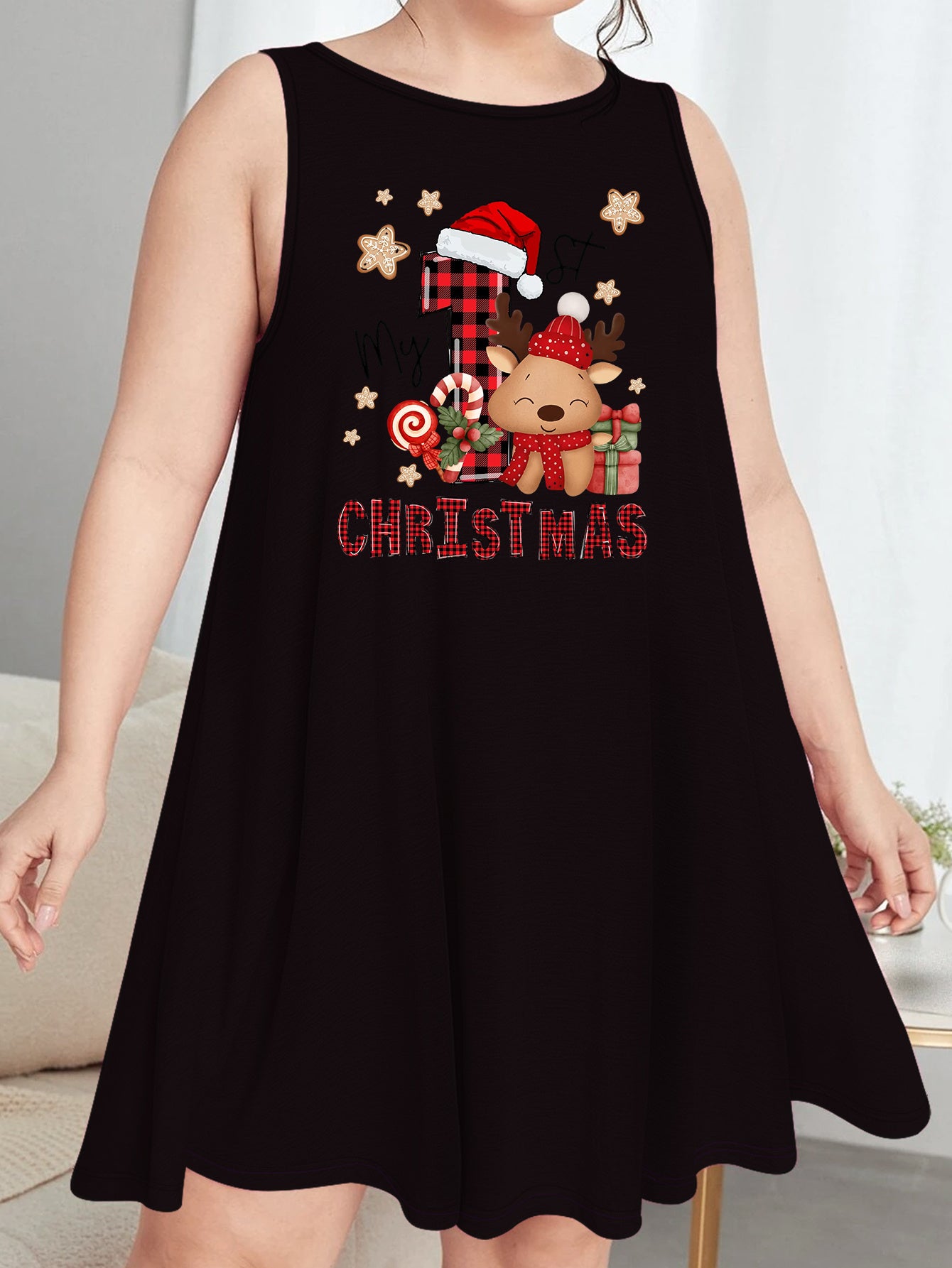  Christmas Casual Nightdress Women's Plus Letter Print Sleep Dress
