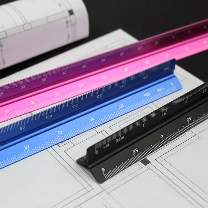 Colorful Aluminum Triangular Scale Ruler 1 20 1 125 Metal Drafting Tool
