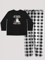 Cat Print Tee & Plaid Pants Pajama Set
