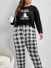  Cat Print Tee & Plaid Pants Pajama Set
