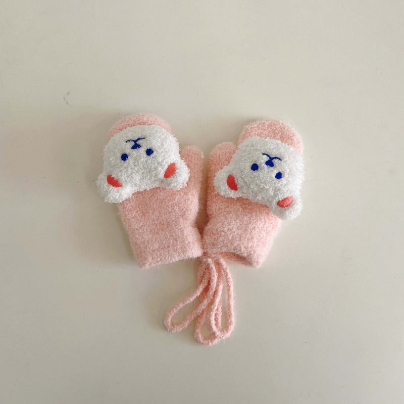 Girls Bear Plush Warm Gloves