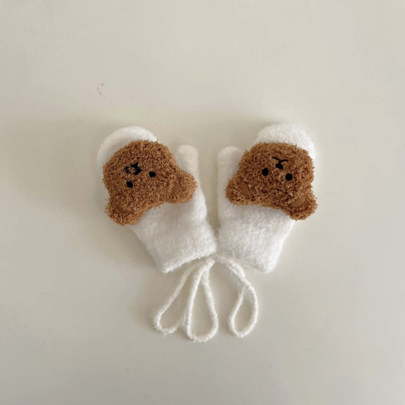 Girls Bear Plush Warm Gloves