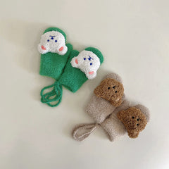 Girls Bear Plush Warm Gloves