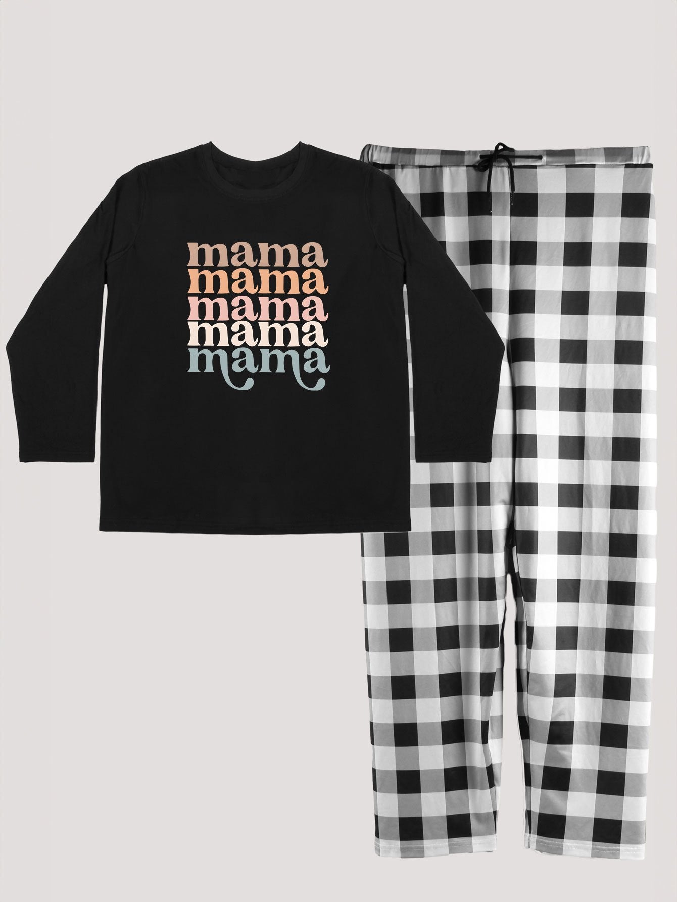  Colorful Letter Print Tee & Plaid Pants Pajama Set