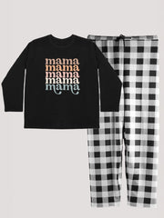  Colorful Letter Print Tee & Plaid Pants Pajama Set