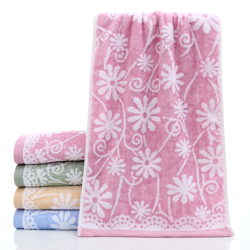 Flower Pattern Hand Towel Bamboo Fiber Soft Skin-friendly Face Towel