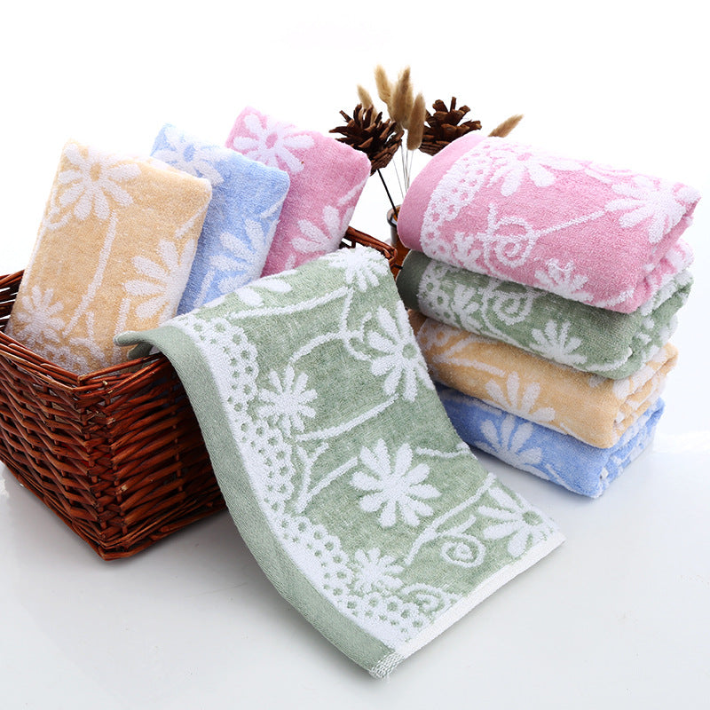 Flower Pattern Hand Towel Bamboo Fiber Soft Skin-friendly Face Towel