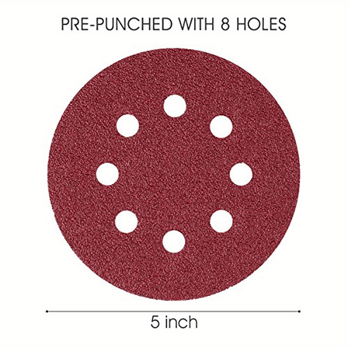 50pcs 5 Inch 8 Hole Hook & Loop Sanding Discs 8 Assorted Grits