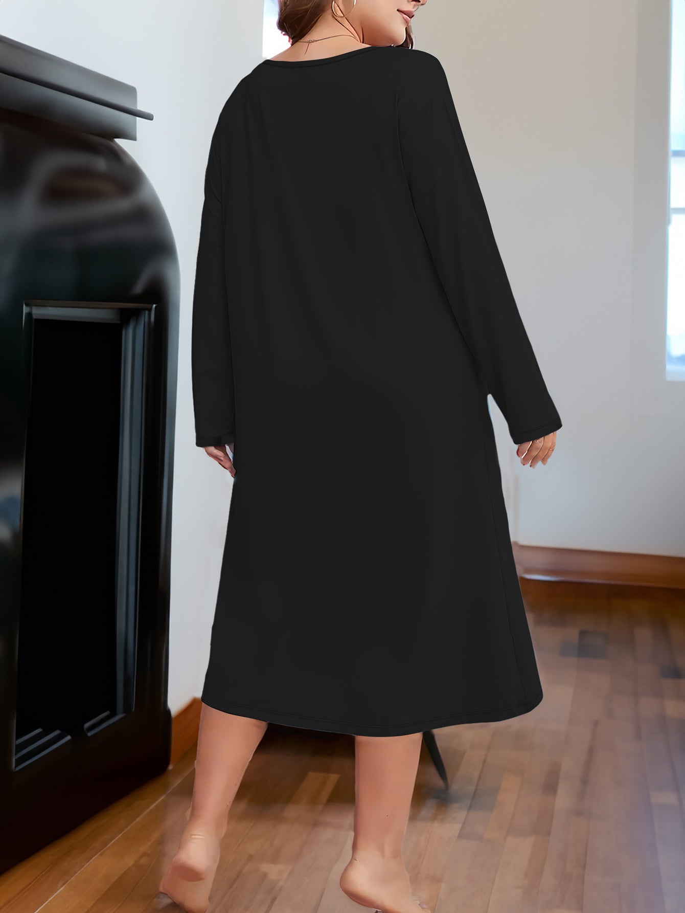 Women's Plus Cross & Slogan Print Long Sleeve Lounge Dress