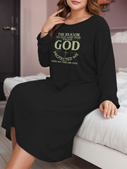 Women's Plus Cross & Slogan Print Long Sleeve Lounge Dress