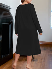  Slogan Print Lounge Dress Long Sleeve Round Neck Nightdress