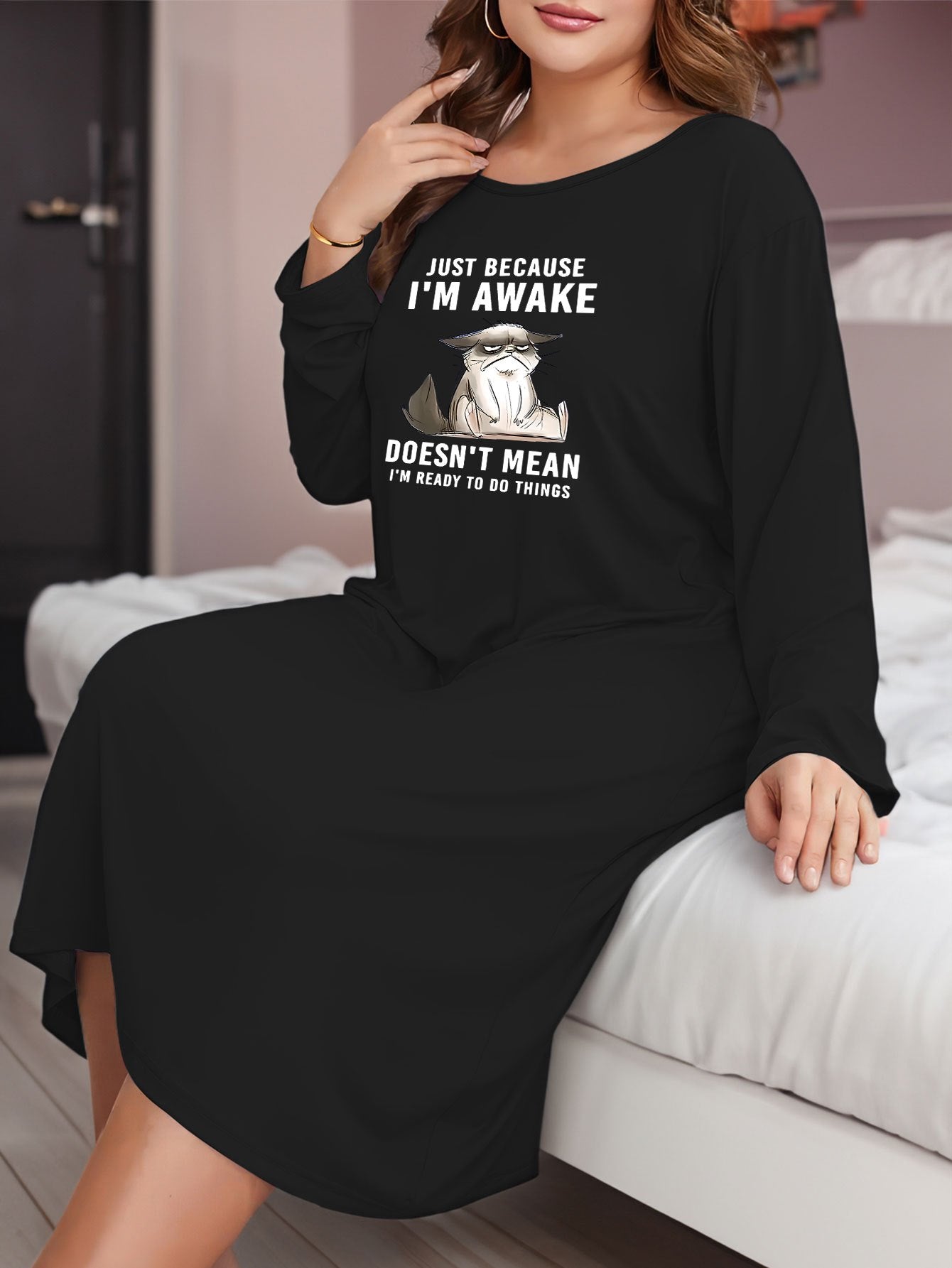  Casual Lounge Dress Women's Animal & Letter Print Nightdress