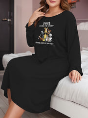  Casual Lounge Dress Women's Plus Puppy & Letter Print