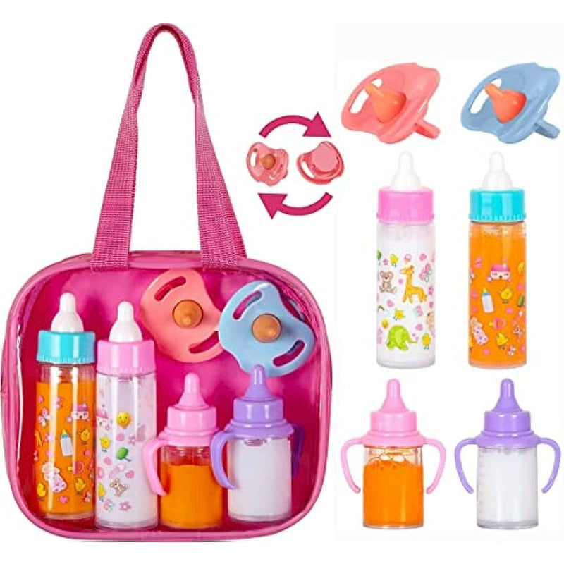 Doll Feeding Set Milk Juice Bottles 2 Pacifiers for Toy Stroller Gift