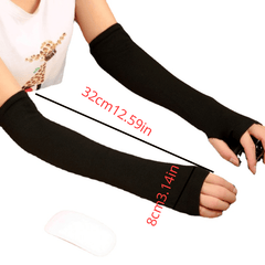 2pcs Unisex Fingerless Gloves Arm Cover Striped Sleeves Warm Knitted