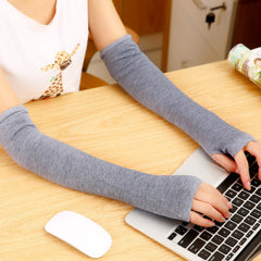 2pcs Unisex Fingerless Gloves Arm Cover Striped Sleeves Warm Knitted