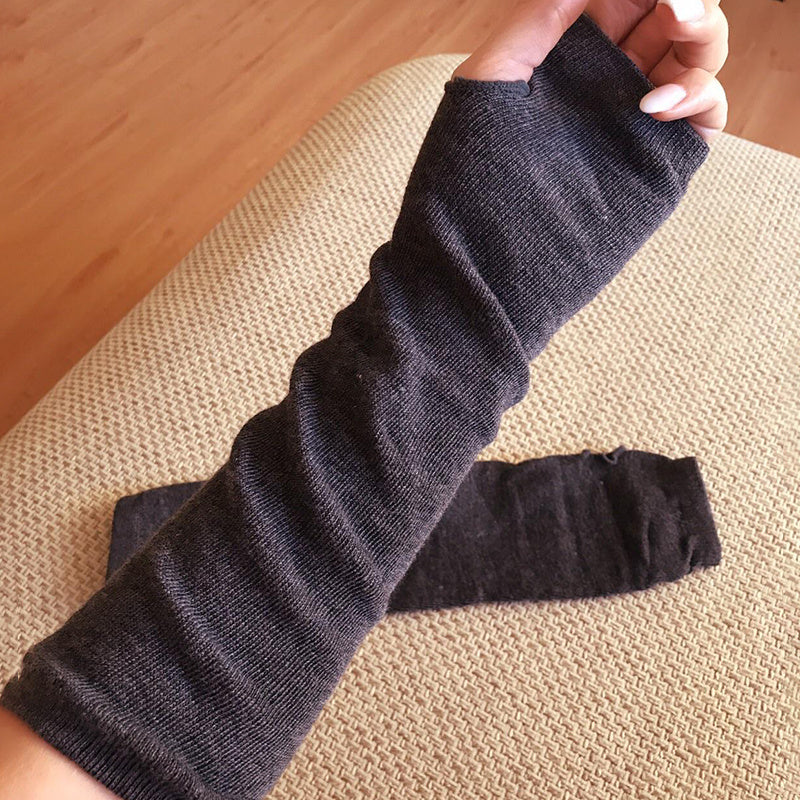 2pcs Unisex Fingerless Gloves Arm Cover Striped Sleeves Warm Knitted