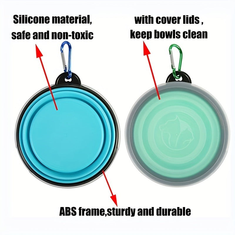 Collapsible Silicone Dog Bowl with Cover - 1 Pack