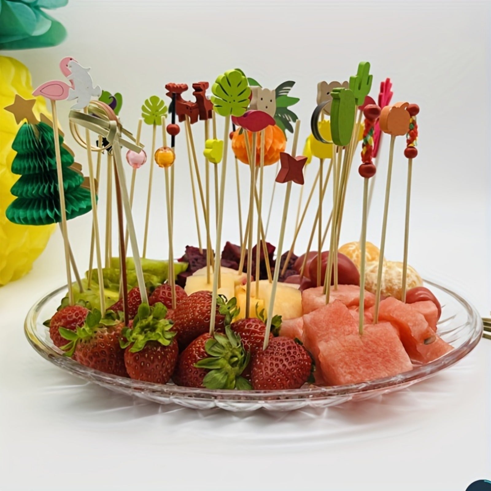 50pcs Christmas Tree Bamboo Sticks For Fruit Party Supplies