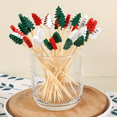 50pcs Christmas Tree Bamboo Sticks For Fruit Party Supplies
