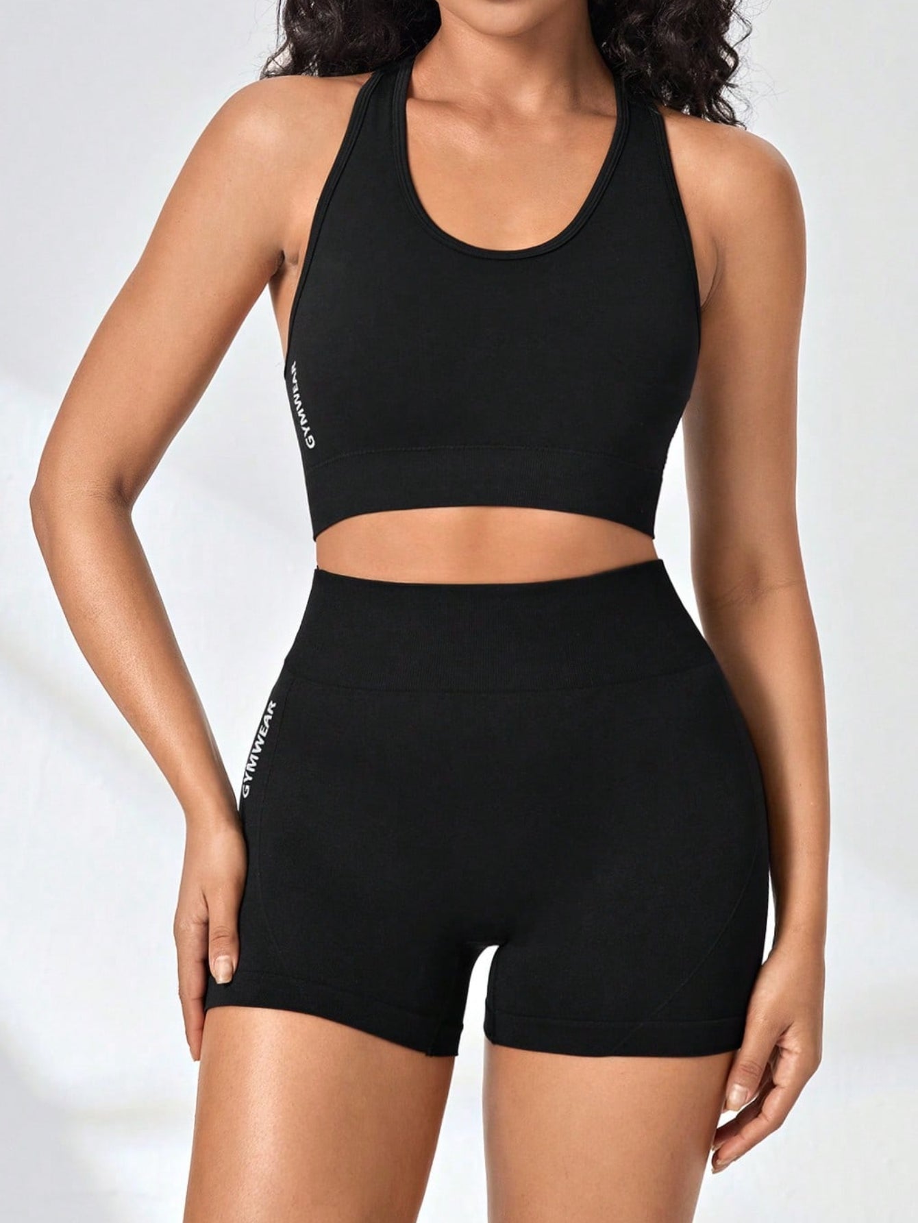 2PCS Yoga Set Women Seamless High Waist Shorts Sports Bra Gym Suit