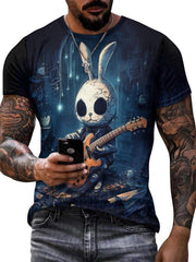 Rock Style Bunny 3D Pattern Men's Graphic T-shirt Short Sleeve Pullover Top