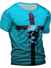 Men's Cross Skull Print Tee Shirt for Summer