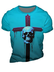 Men's Cross Skull Print Tee Shirt for Summer