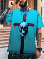 Men's Cross Skull Print Tee Shirt for Summer