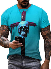 Men's Cross Skull Print Tee Shirt for Summer