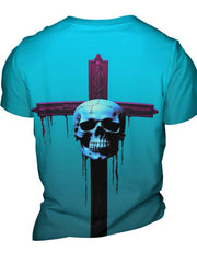Men's Cross Skull Print Tee Shirt for Summer