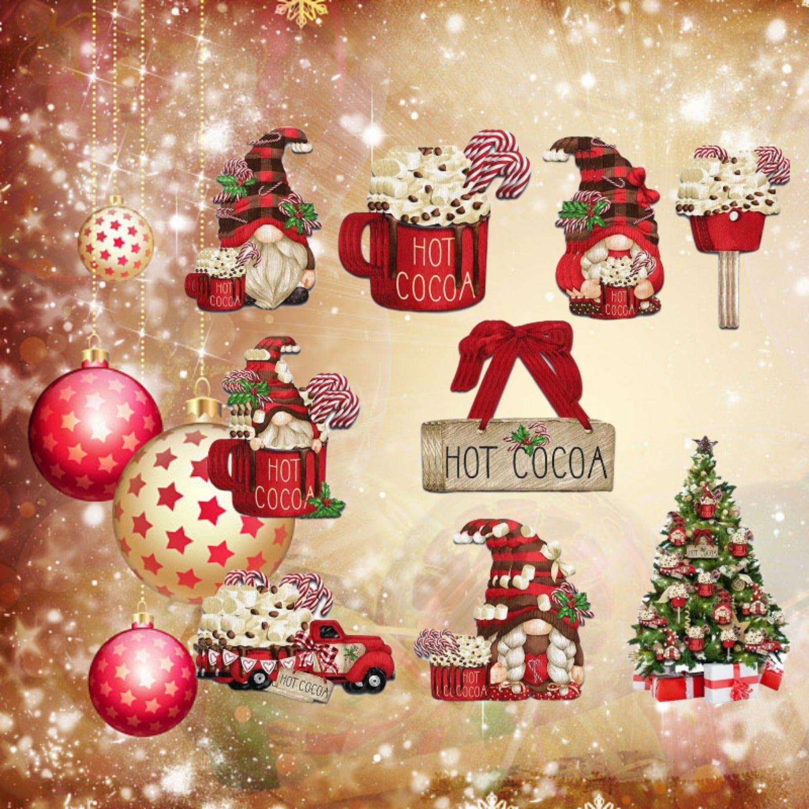 24pcs Wooden Santa Claus Hanging Decorations for Christmas
