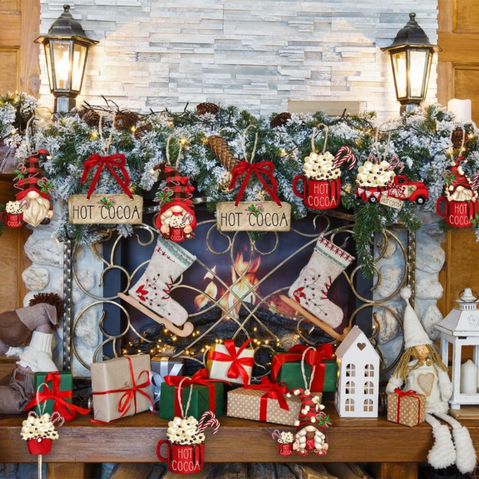 24pcs Wooden Santa Claus Hanging Decorations for Christmas