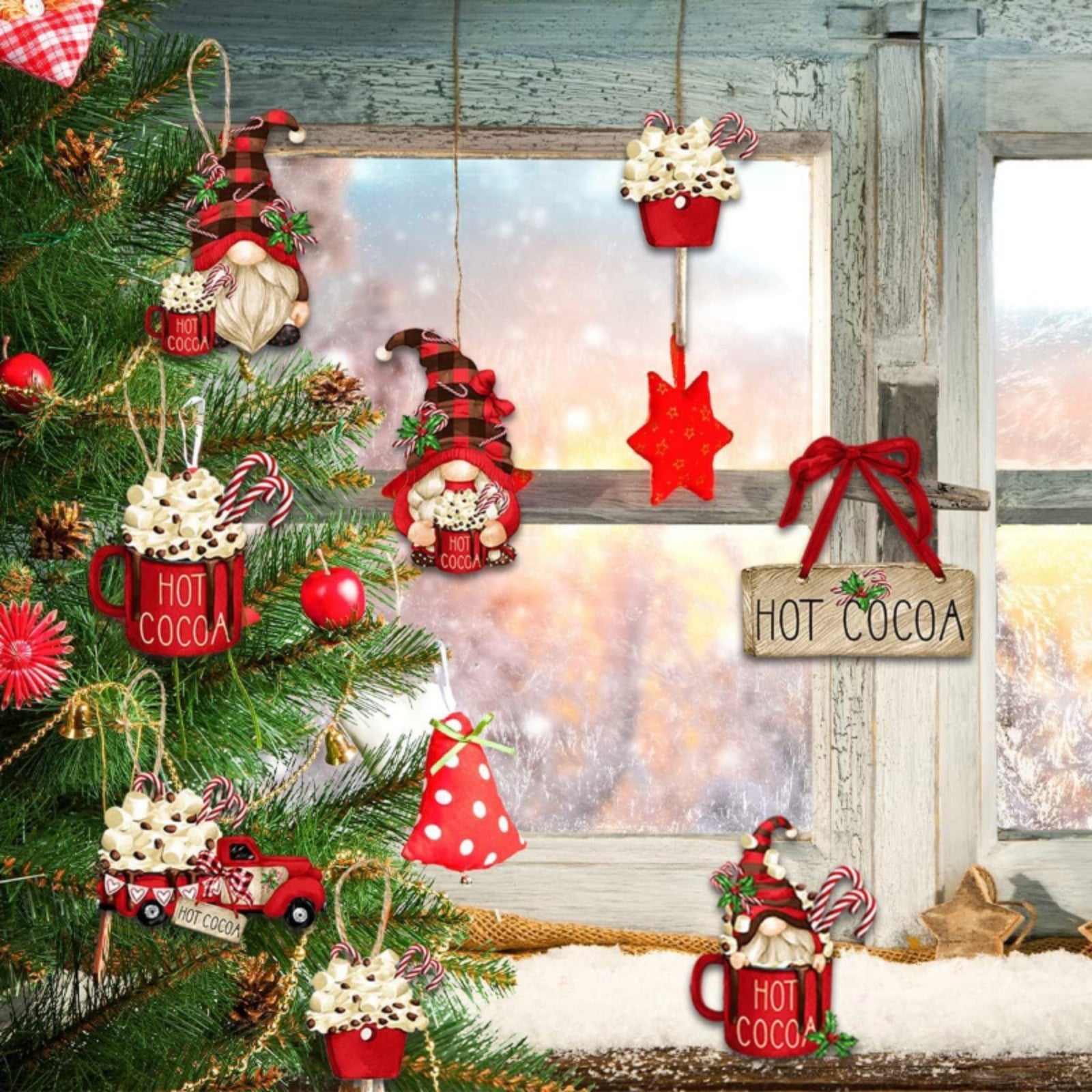 24pcs Wooden Santa Claus Hanging Decorations for Christmas