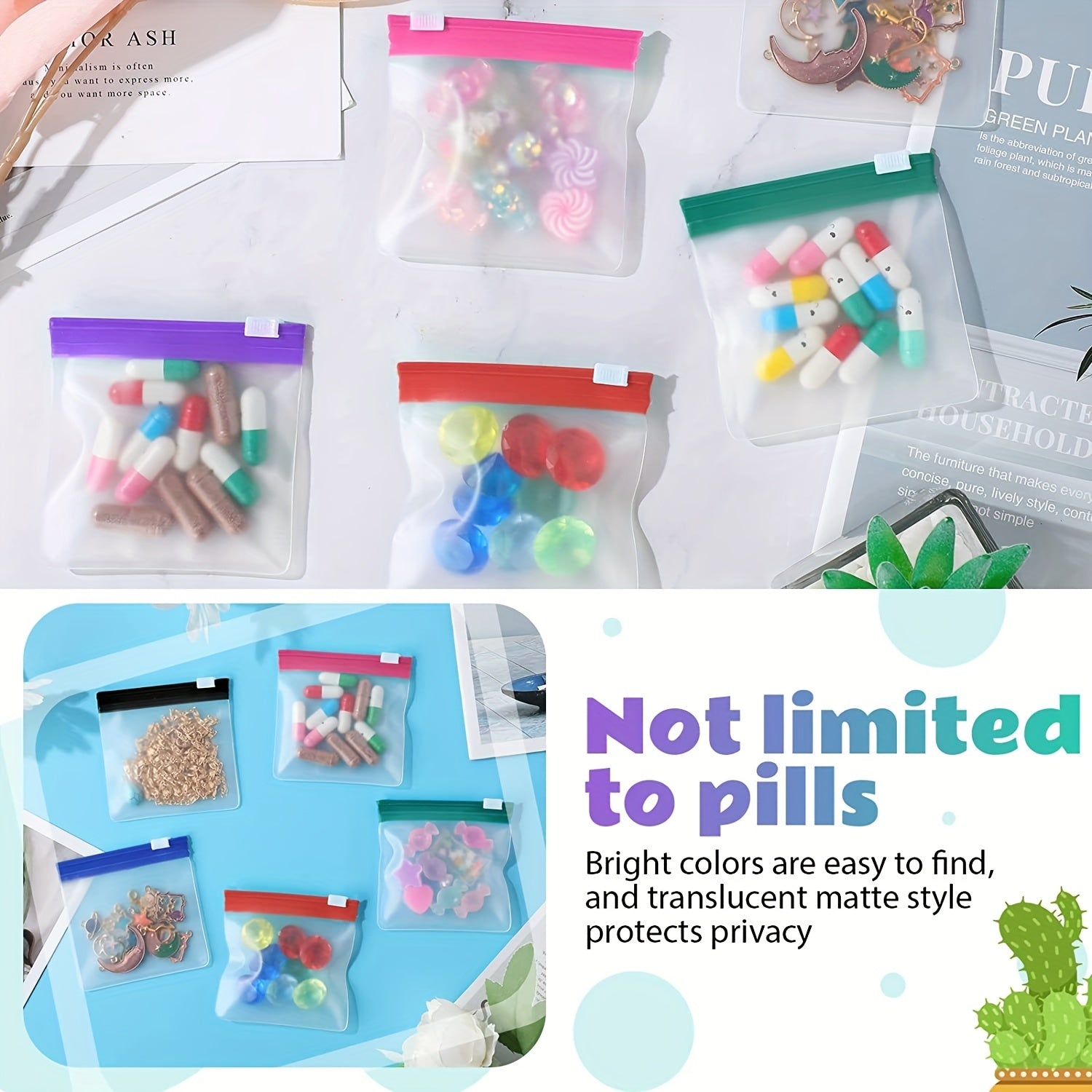 7pcs Reusable Pill Pouch Bags Zippered Pill Pouch Set